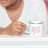 I Believe In Pink Breast Cancer Awareness Enamel Mug